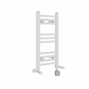 Fjord 600 x 300mm Dual Fuel Curved White Thermostatic Electric Heated Towel Rail