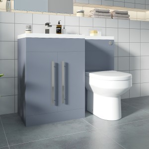 Calm Gloss Grey Left Hand Combination Vanity Unit Basin L Shape with Back to Wall Calgary Toilet & Soft Close Seat & Concealed Cistern - 1100mm