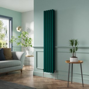 Lulea 1800 x 340mm Blue Green Double Flat Panel Vertical Designer Radiator