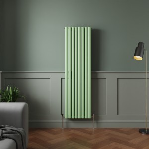 Norden 1600 x 473mm Pastel Green Double Oval Column Vertical Designer Radiator