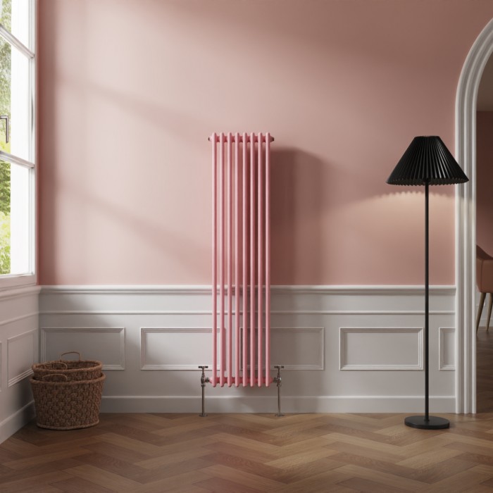 Bern 1500 x 380mm Rose Pink Double Column Vertical Traditional Radiator