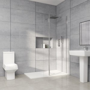 Wasdale 800mm Wet Room Screen with 200mm Hinged Wet Room Return Screen - Chrome