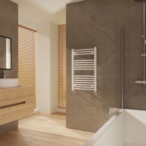 Fjord 800 x 500mm Curved White Heated Towel Rail