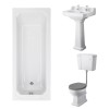 Wellington Low Level Toilet with Grey Seat & 560mm 2 Tap Hole Basin with 1700 x 700mm Traditional Straight Bath Single Ended