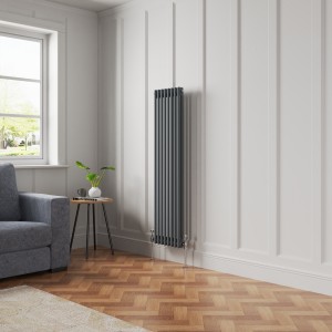 Bern 1500 x 380mm Anthracite Double Column Vertical Traditional Radiator
