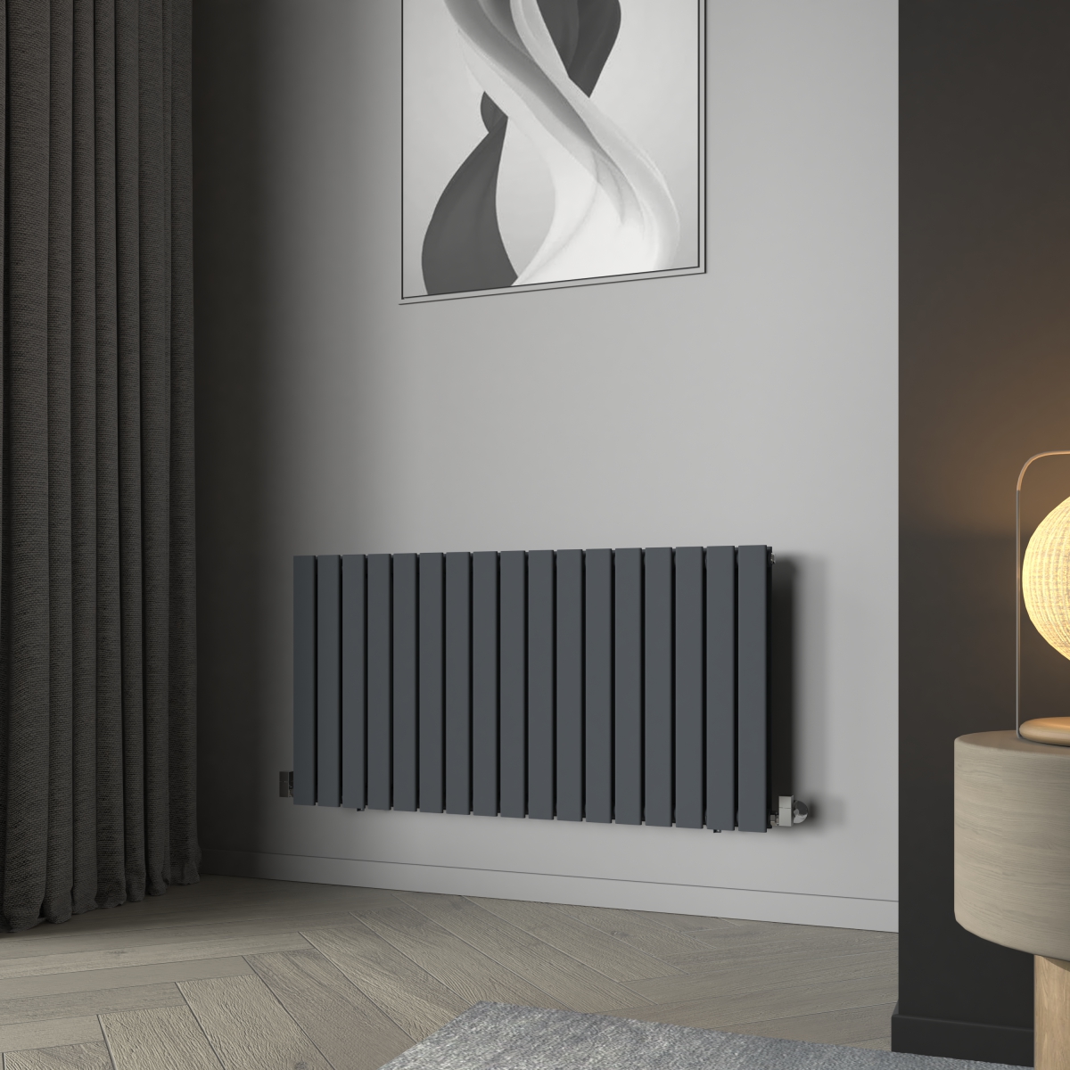 Karlstad 600 x 1158mm Anthracite Double Horizontal Flat Panel Designer Radiator