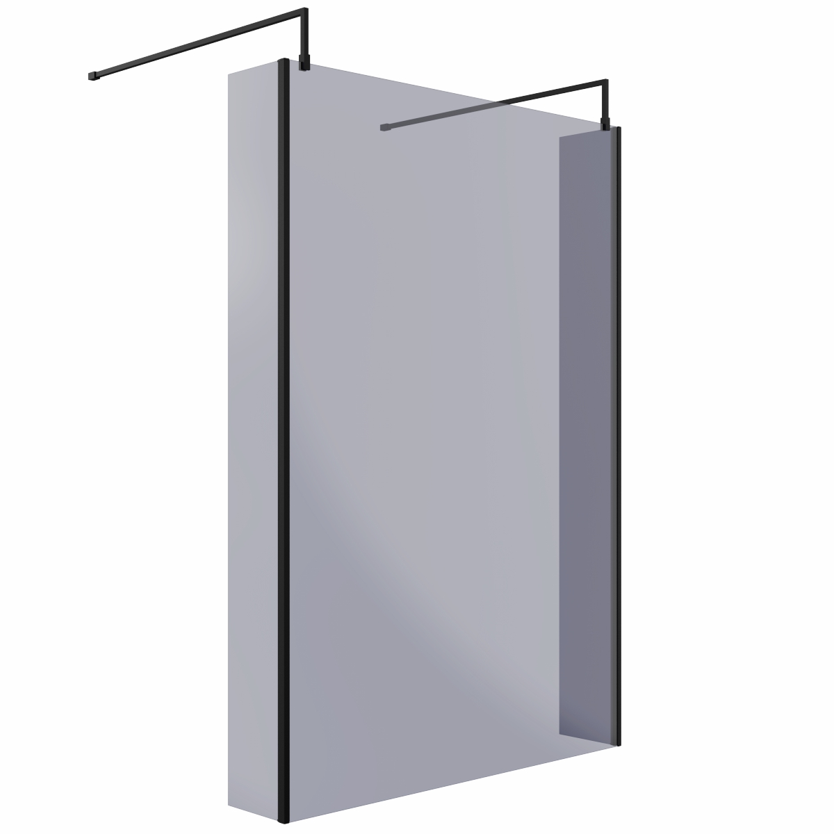 Wasdale 1400mm Black Smoked Walk Through Wet Room Screen with 215mm Hinged Return Screens & L- Shape Support Arms