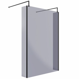 Wasdale 1400mm Black Smoked Walk Through Wet Room Screen with 215mm Hinged Return Screens & L- Shape Support Arms
