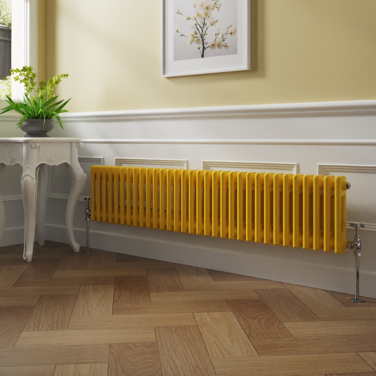 Bern 300 x 1460mm Zinc Yellow Double Column Horizontal Traditional Radiator