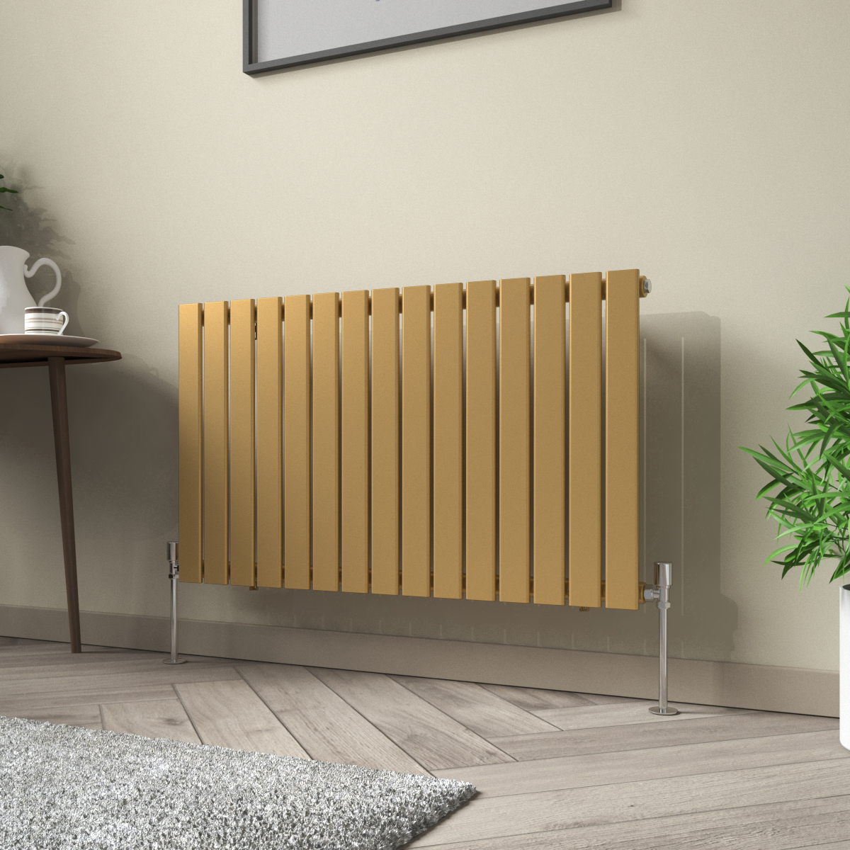 Karlstad 600 x 1022mm Metallic Gold Single Flat Panel Horizontal Designer Radiator