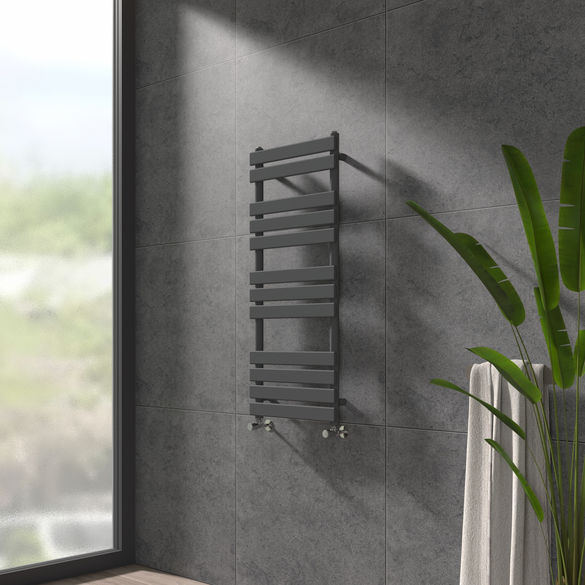 Juva 1200 x 500mm Sand Grey Flat Panel Heated Towel Rail