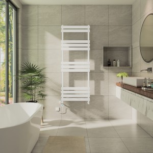 Juva 1600 x 600 mm Dual Fuel White Flat Panel Thermostatic Touch Control Electric Heated Towel Rail