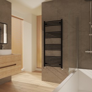 Fjord 1400 x 600mm Curved Black Heated Towel Rail