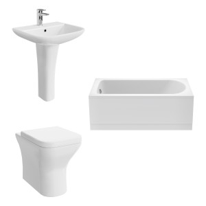 Feel Curved Modern Bathroom Suite with Back to Wall Toilet and Essential Single Ended Bath 1500 x 700mm - Front Bath Panel Included