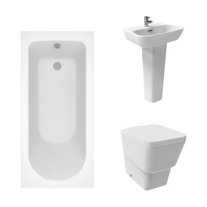Aria Bathroom Suite with Back to Wall Toilet and Essential Single Ended Bath - 1500 x 700