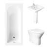 Essentials 1600 x 700mm Straight Bath Single Ended Bathroom Suite with RAK-Resort Back to Wall Pan Toilet and 550mm Full Pedestal Basin - Including Bath Panels