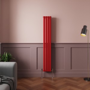 Norden 1600 x 237mm Signal Red Double Oval Column Vertical Designer Radiator