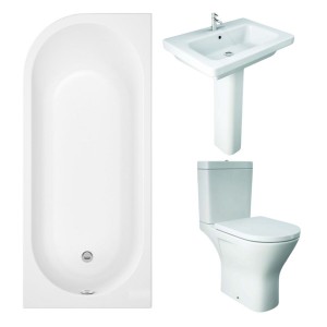 RAK Resort Maxi Open Back Toilet with 650mm Basin Modern Bathroom Suite with J-Shape Bath - Right Handed - 1700mm