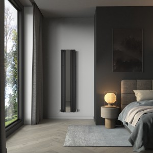Karlstad Black Designer Vertical Radiator with Mirror - Choice of Size