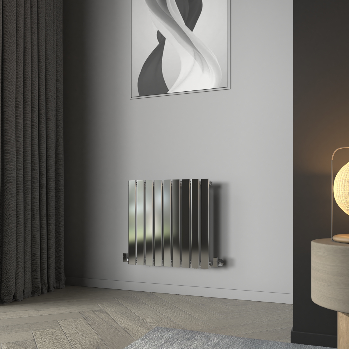 Karlstad 600 x 614mm Chrome Single Horizontal Flat Panel Designer Radiator