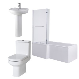 Calgary Modern Bathroom Suite with L-Shape Shower Bath - Left Hand - 1500mm