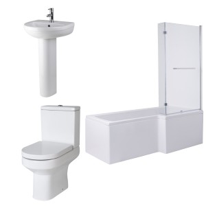Calgary Modern Bathroom Suite with L-Shape Shower Bath - Right Hand - 1700mm