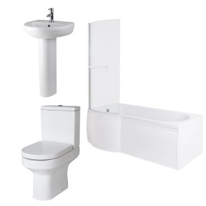 Calgary Modern Bathroom Suite with P-Shape Shower Bath - Choice of Size