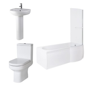 Calgary Modern Bathroom Suite with P-Shape Shower Bath - Right Hand - 1500mm