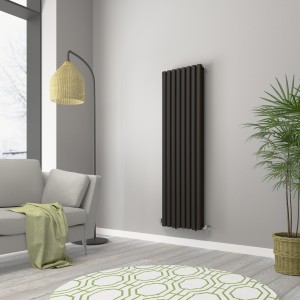 Norden 1600 x 473mm Black Double Vertical Oval Tube Designer Radiator