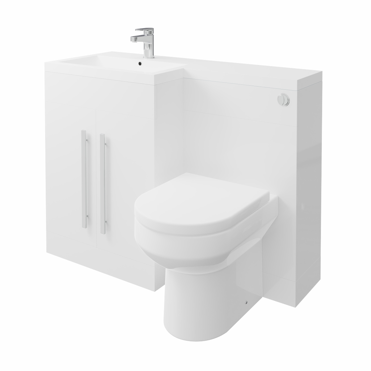 Calm White Left Hand Combination Vanity Unit Basin L Shape with Back to Wall Calgary Toilet & Soft Close Seat & Concealed Cistern - 1100mm