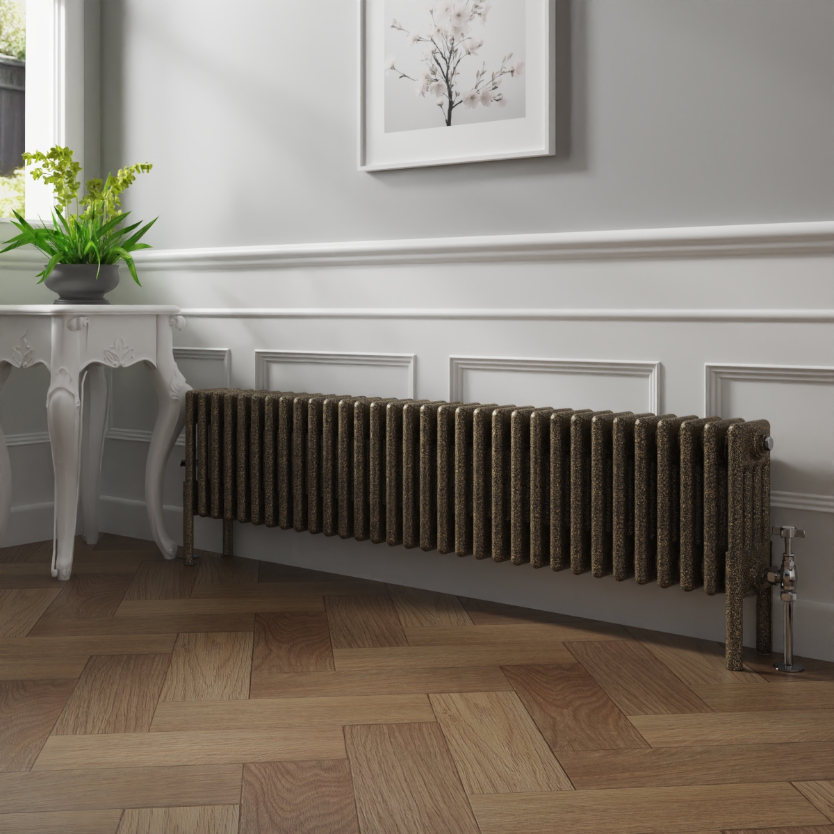 Bern 300 x 1460mm Black Gold Four Column Horizontal Traditional Radiator