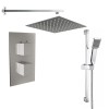 Beauly Chrome Twin Square Handle Concealed Valve Built in Diverter with 300mm Square Shower Head and Riser Rail (2 Outlet)