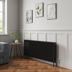 Bern 600 x 1460mm Black Four Column Horizontal Traditional Radiator