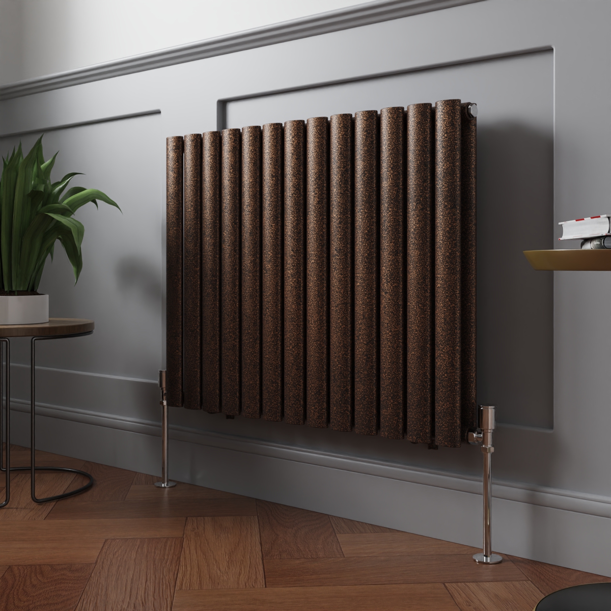 Norden 600 x 768mm Black Copper Double Horizontal Oval Column Designer Radiator