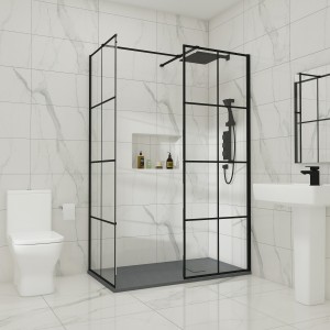 Wasdale 900mm Wet Room Screen with 800mm Wet Room Screen - Black Grid