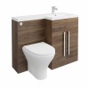 Calm Walnut Right Hand Combination Vanity Unit Basin L Shape with Back to Wall Fresh Curved Toilet & Soft Close Seat & Concealed Cistern - 1100mm