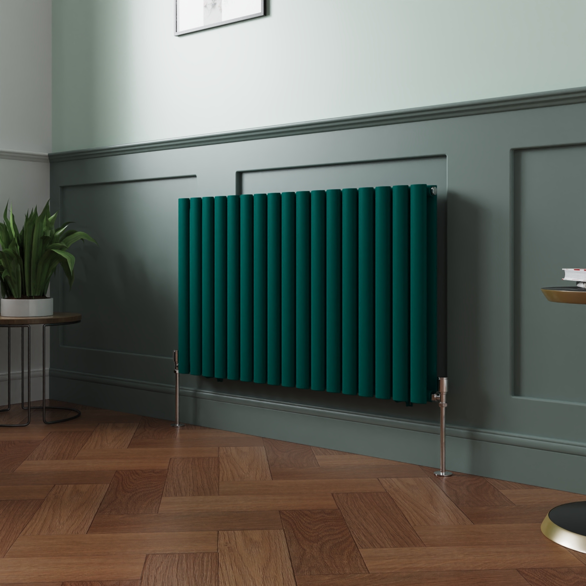 Norden 600 x 1004mm Blue Green Double Oval Column Horizontal Designer Radiator