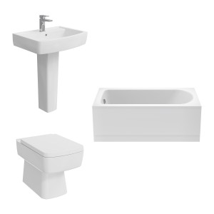 Boston Modern Bathroom Suite with Back to Wall Toilet and Essential Single Ended Bath - 1500 x 700mm - Front Bath Panel Included