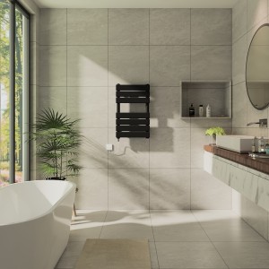 Juva 650 x 400mm Satin Black Flat Panel Simple Electric Heated Towel Rail