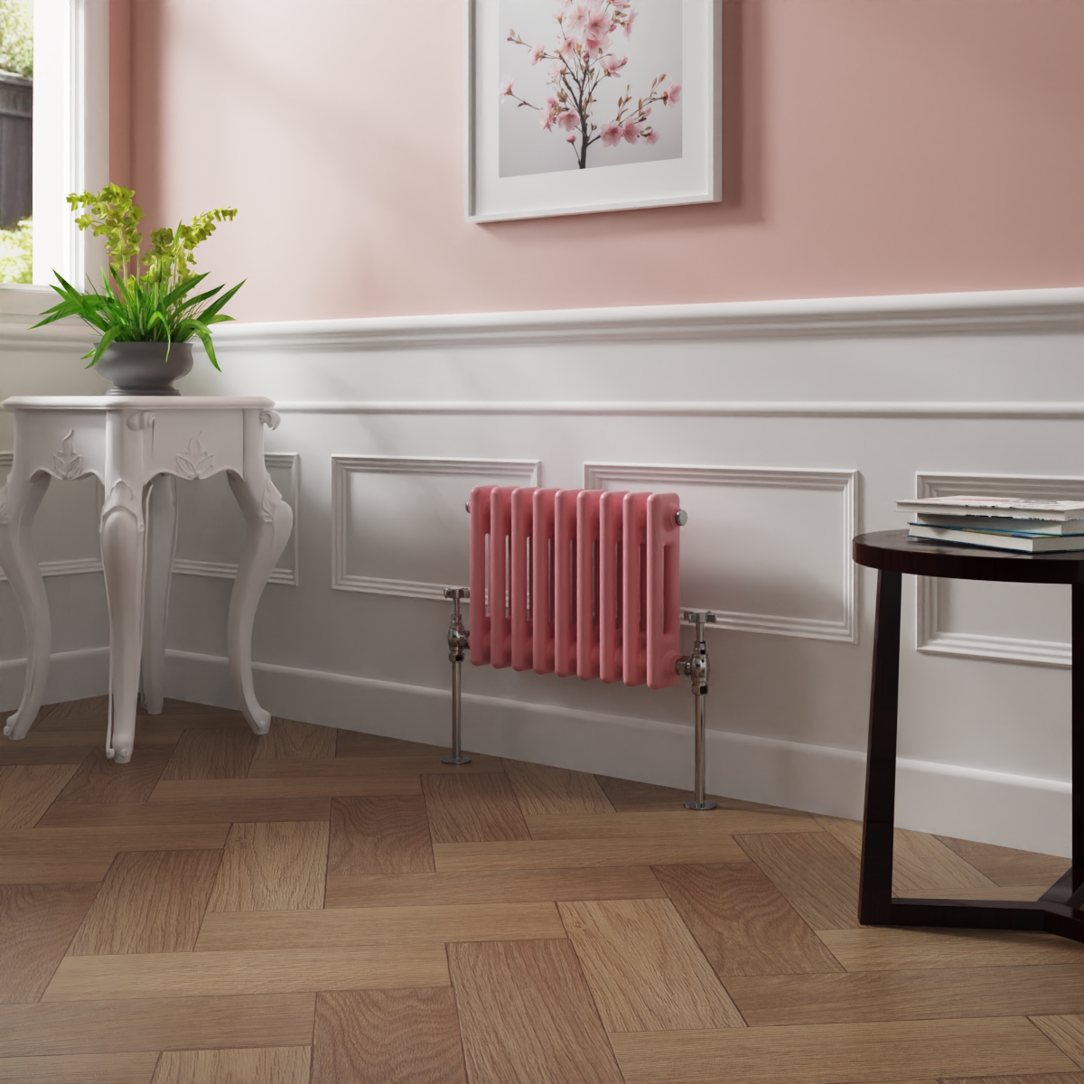 Bern 300 x 425mm Rose Pink Double Column Horizontal Traditional Radiator