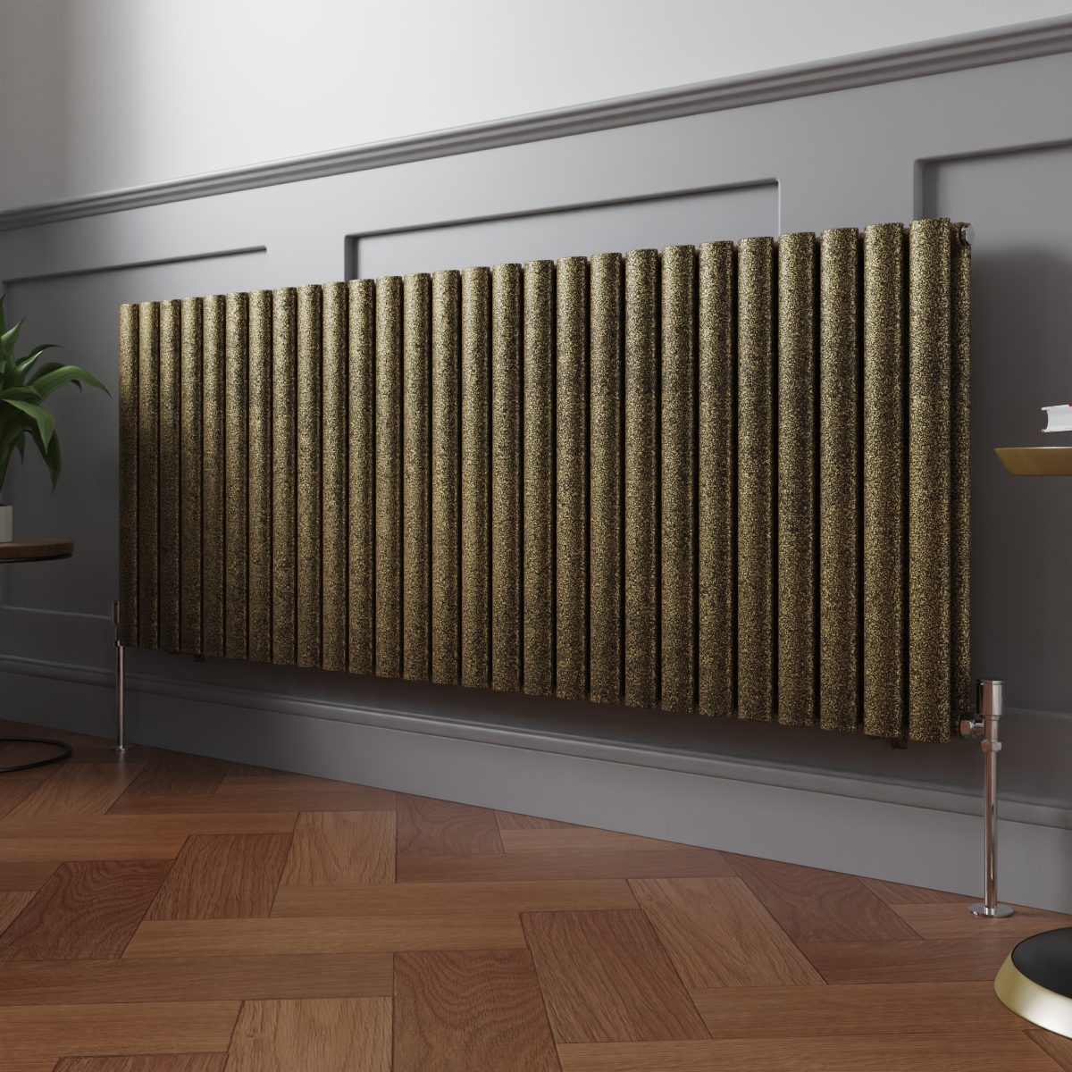 Norden 600 x 1594mm Black Gold Double Horizontal Oval Column Designer Radiator