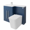 Calm Matt Blue Left Hand Combination Vanity Unit Basin L Shape with Back to Wall Cordoba Square Toilet & Soft Close Seat & Concealed Cistern - 1100mm