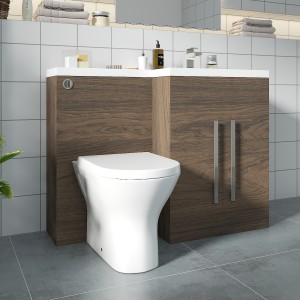 Calm Walnut Right Hand Combination Vanity Unit with Rak-Resort Toilet & Soft Close Seat & Concealed Cistern - 1100mm