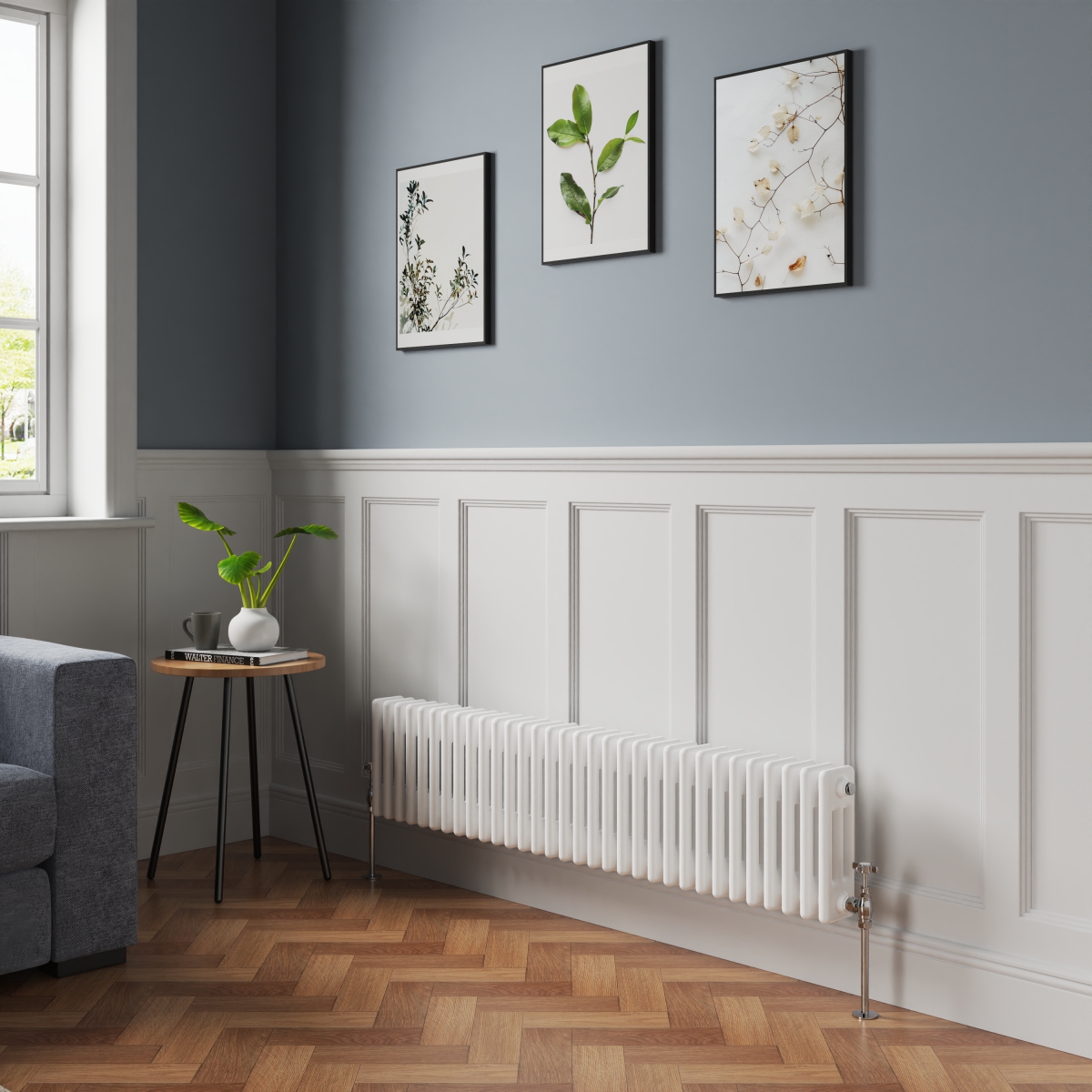 Bern 300 x 1460mm White Triple Column Horizontal Traditional Radiator