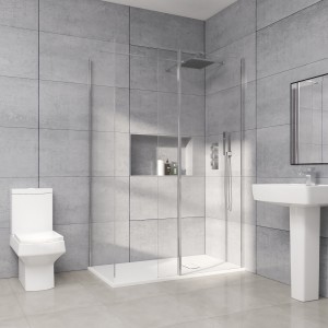 Wasdale 1000mm Wet Room Screen, 900mm Wet Room Screen with 300mm Wet Room Return Screen - Chrome