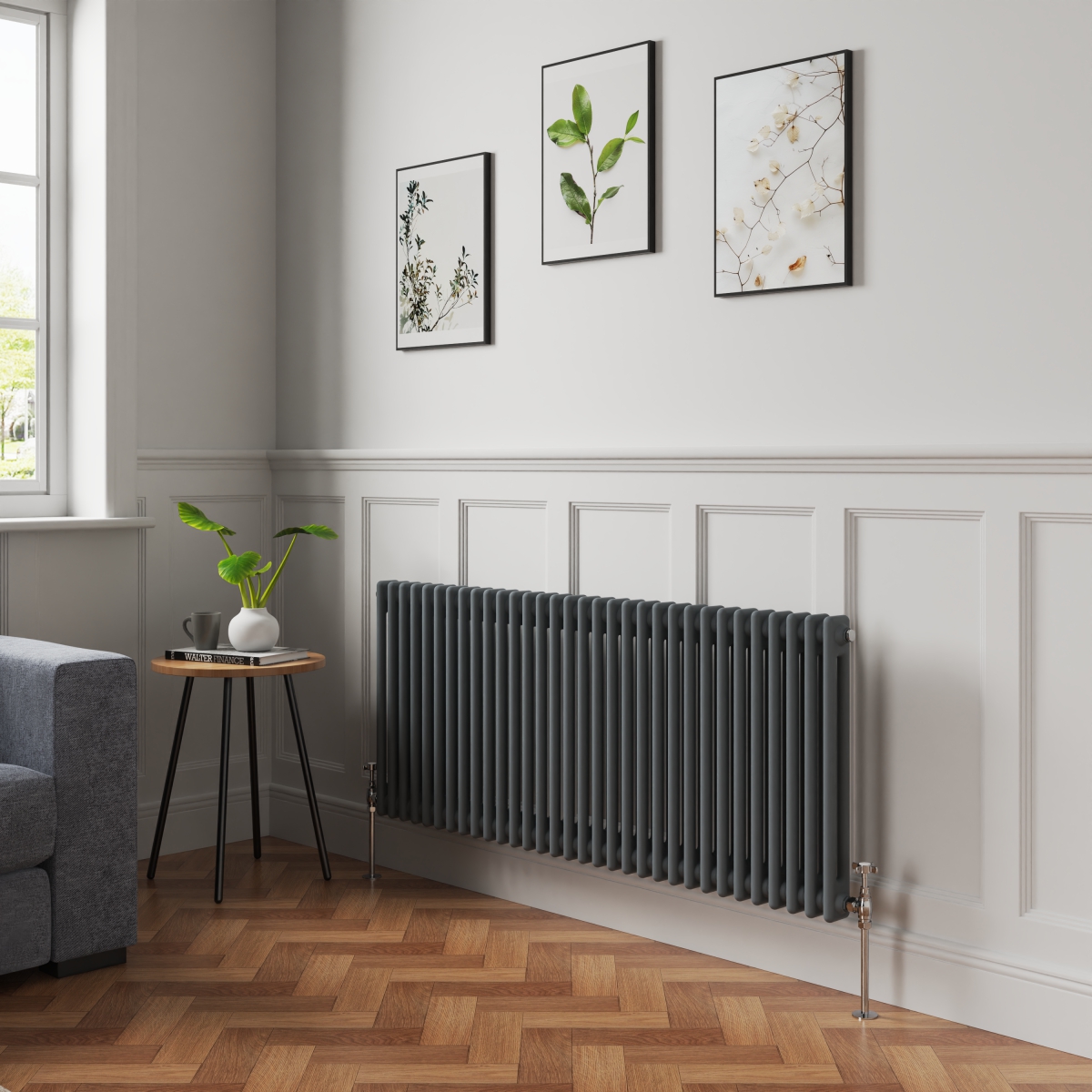 Bern 600 x 1460mm Anthracite Double Column Horizontal Traditional Radiator