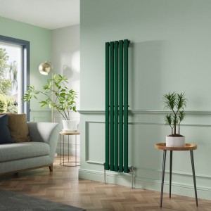Lulea 1600 x 340mm Moss Green Single Flat Panel Vertical Designer Radiator