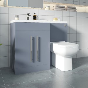Calm Gloss Grey Left Hand Combination Vanity Unit Basin L Shape with Back to Wall Feel 600 Toilet & Soft Close Seat & Concealed Cistern - 1100mm