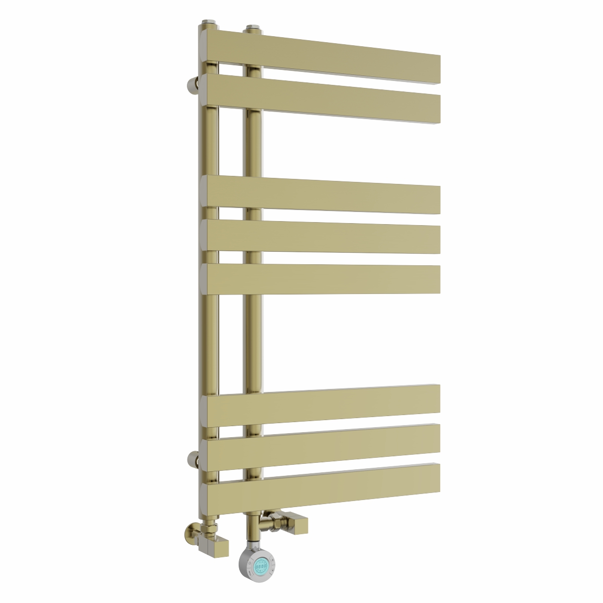 Koli 800 x 450mm Dual Fuel Brushed Brass Thermostatic Touch Control Electric Heated Towel Rail