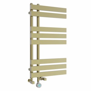 Koli 800 x 450mm Dual Fuel Brushed Brass Thermostatic Touch Control Electric Heated Towel Rail